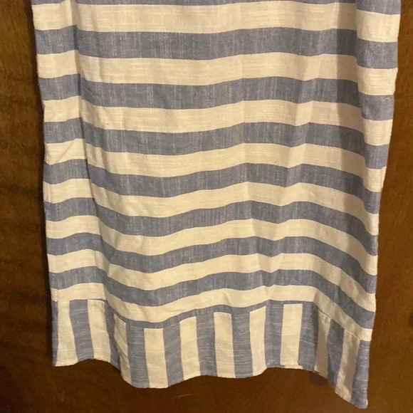 MONTEAU L Dress 100% Cotton Blue Ivory Striped Swing Shift Summer Woven Lined S - Picture 8 of 8